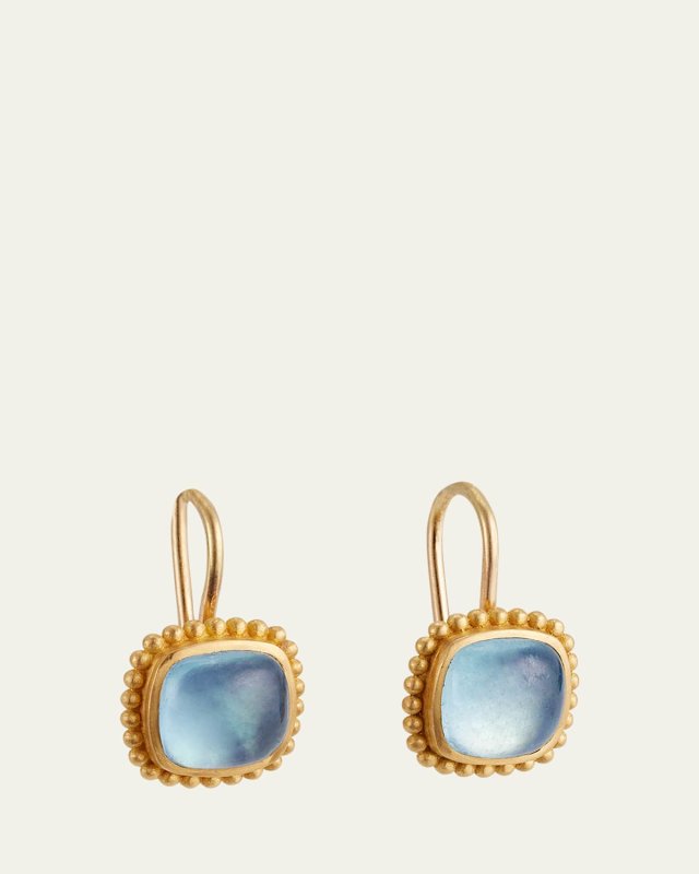 Granulated Aquamarine Cushion Hook Earrings